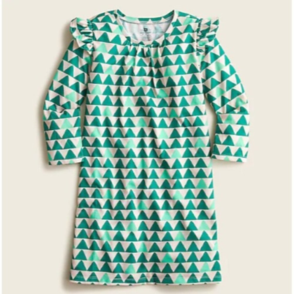 NEW J Crew CREWCUTS Tree Print Ruffle Trim Nightgown in Green/Ivory